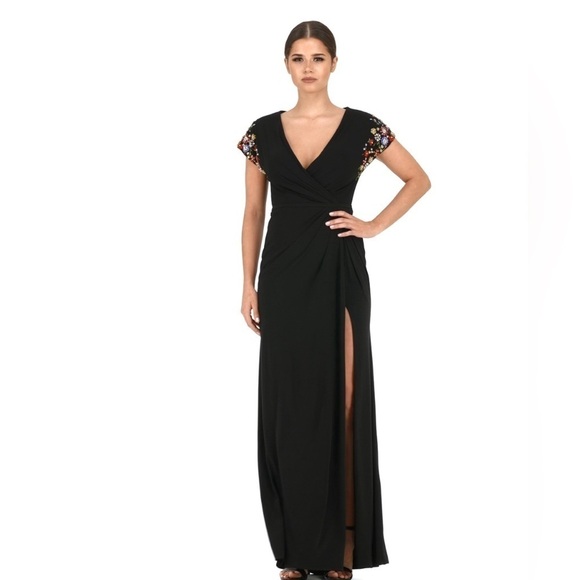 Mac Duggal EMBELLISHED SLEEVE JERSEY WRAP GOWN size 10 $498 New - Picture 5 of 13